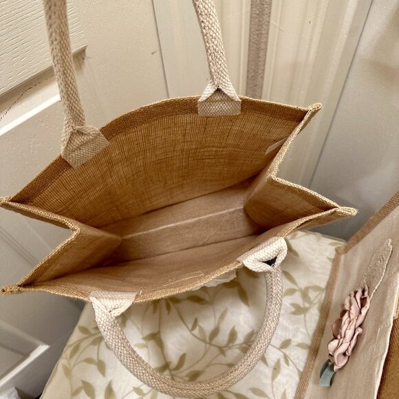 BUNDLE (2) Burlap Bags With A Satin Rose, Barn Wedding Flower Girl Wedding (NEW) - Picture 10 of 13